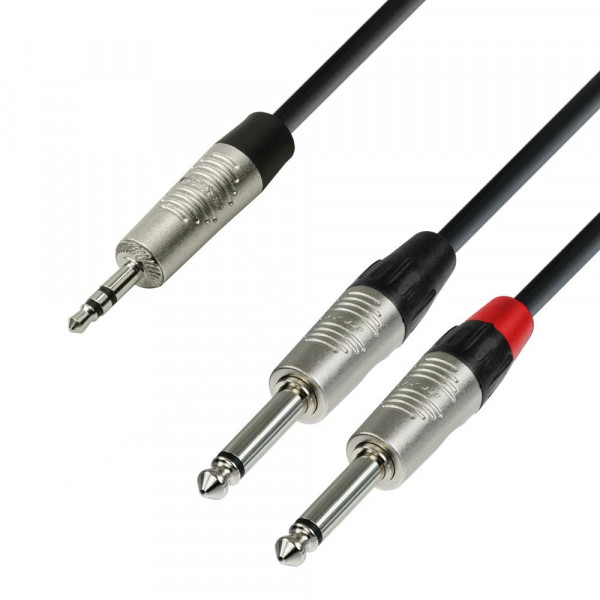 ADAM HALL 4 Star Series Mini Jack 3.5 mm / 2 x Mono Jack 6.35 mm, 3m ADAM HALL 4 Star Series Mini Jack 3.5 mm / 2 x Mono Jack 6.35 mm, 3m